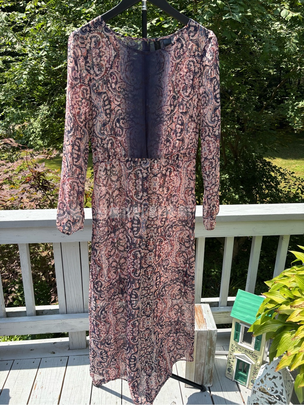Petticoat Alley Pink and Navy Paisley Long Sleeve Midi Dress